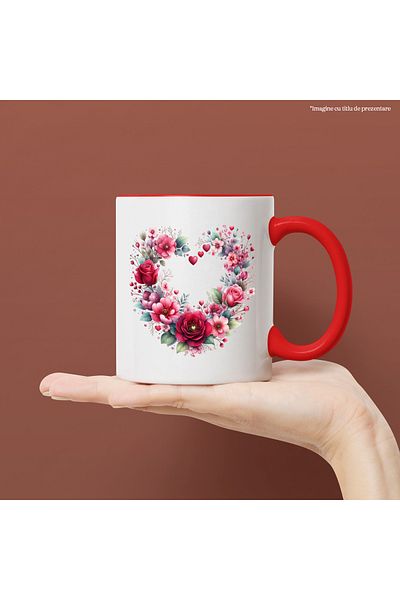 StoryGift Romania Mug with a wreath made of heart-shaped flowers, illustration, love, gift,, With ,STG.