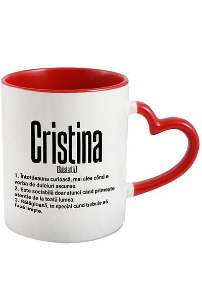 StoryGift Romania Mug With the Name Cristina, and Funny Message, Curious, Sociable, Noisy, 330m, With,STG.