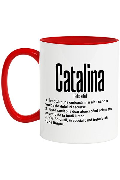 StoryGift Romania Mug With the Name Catalina, and Funny Message, Curious, Sociable, Noisy, 330m, With ,STG