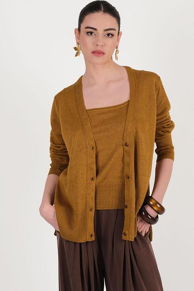 Spazio Ortenzia V-Neck Knitwear Cardigan Mustard