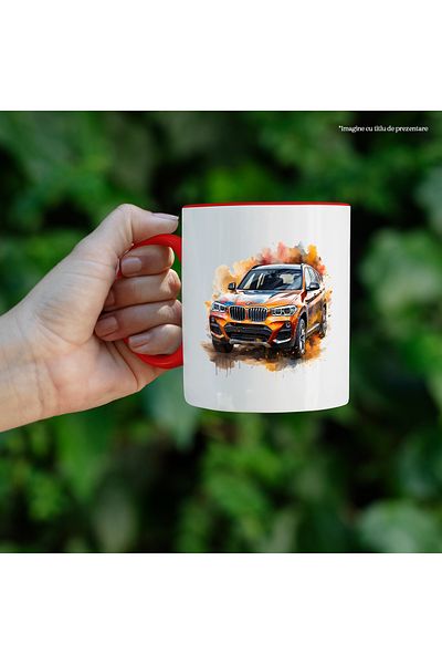 StoryGift Romania Mug With Car, BMW, Water, Watercolor, Paint, Headlights, Multicolor 330 ml, Ceramic, With ,STG