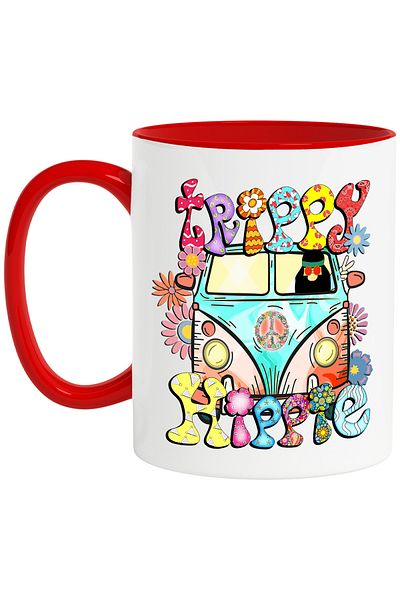 StoryGift Romania Mug with the message "Trippy hippie", hippie style, culture, illustration, psychedelic,, With ,STG