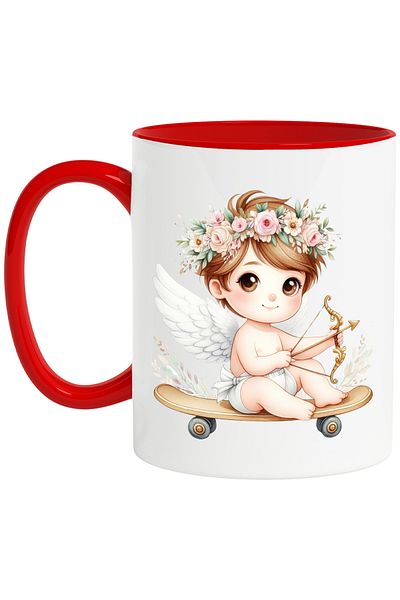 StoryGift Romania Mug with a baby Cupid shooting a bow, illustration, falling in love, Valentine, With, STG