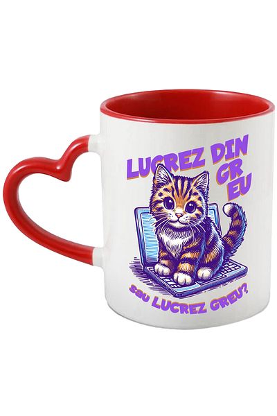 StoryGift Romania Laptop Cat Mug with funny message _I work hard_, 330ml, Ceramic with Handle in, With, STG.