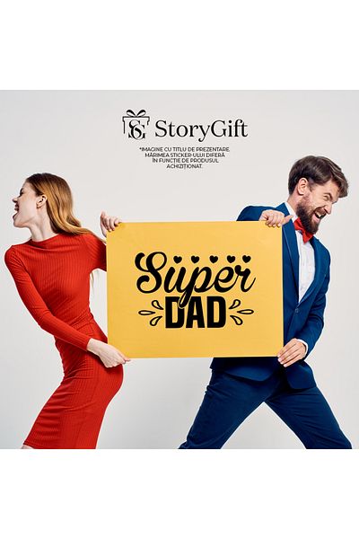 StoryGift Romania Sticker Eticheta 40CM Exterior pentru un tata bun si apreciat cu mesajul "Super dad" - inimioa