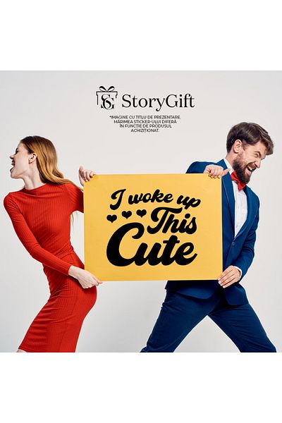 StoryGift Romania Sticker Label 40CM Exterior with hearts for those who think they woke up so happy