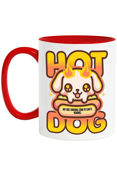 StoryGift Romania Dog Mug Hot Dog on Fire, Dog Lovers, 330ml, Ceramic with Red Handle, With M,STG