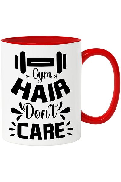 StoryGift Romania Mug with a dumbbell and the message "Gym hair don't care" - gym hair doesn't care, With ,STG