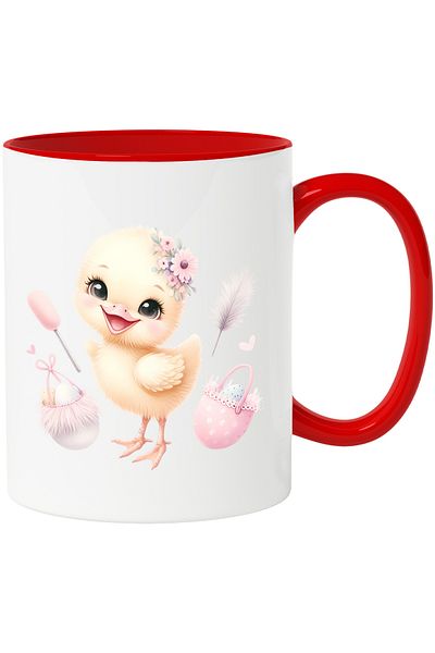 StoryGift Romania Mug with a little chick | illustration | painted eggs | flowers | hearts | playful | curi, With ,STG