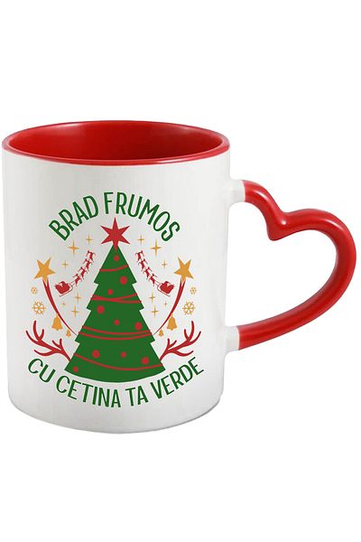 StoryGift Romania Beautiful Christmas tree mug with your evergreen Christmas tree, 330ml, Ceramic with Heart Handle, With, STG