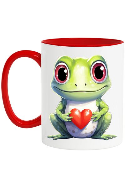 StoryGift Romania Mug with a frog holding a heart in its arms | gift | Valentine's Day | il, Cu,STG.
