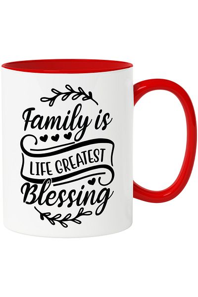 StoryGift Romania Mug with the message "Family is the greatest blessing in life" with Red Handle, With ,STG.