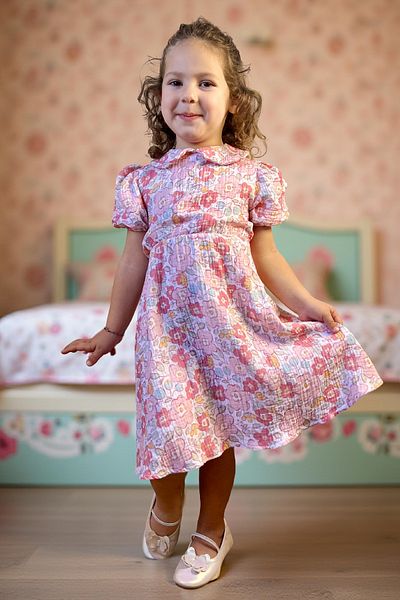 meqlife Vintage Long Muslin Dress Organic Print 100% Cotton