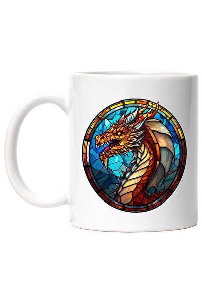 StoryGift Romania Cana cu un dragon furios in stil mozaic, ilustratie, sticla...