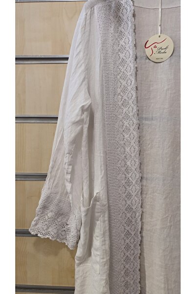 Park Moda Італійський довгий льняний піджак з мереживною облямівкою