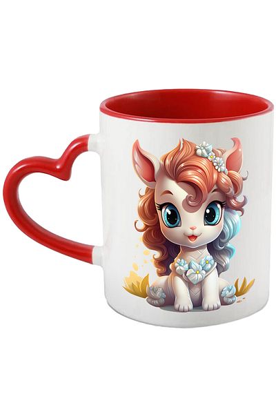 StoryGift Romania Mug with a cheerful unicorn | illustration | white flowers | plants | long mane | , With ,STG