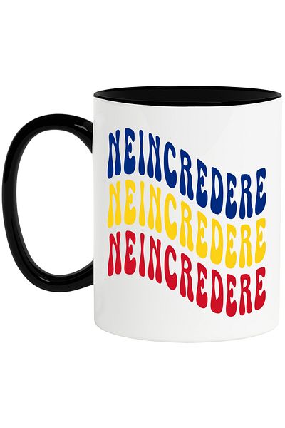 StoryGift Romania Mug The Word Distrust, in the Colors of the Romanian Flag, Red, Yellow, Blue, with ,STG