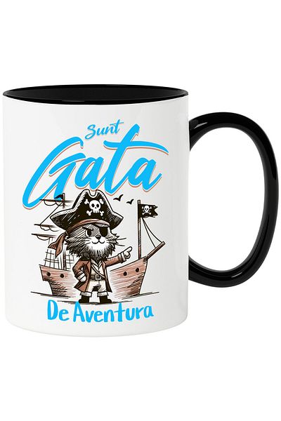 StoryGift Romania Mug with Pirate Cat with Hat and Ship Text I'm Ready for Adventure, Kids, By, With, STG