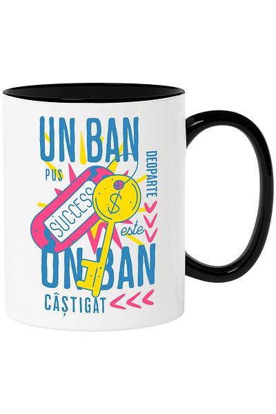 StoryGift Romania Mug a penny saved is a penny earned, 330ml, Ceramic with Black Handle, With Handle, STG