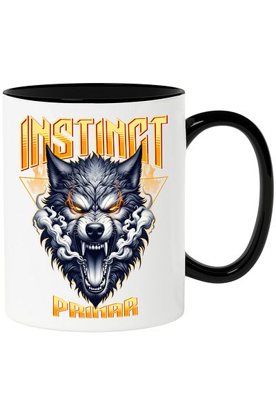StoryGift Romania Mug Wild Angry Wolf Text Primary Instinct, 330ml, Ceramic with Black Handle, With Handle, STG
