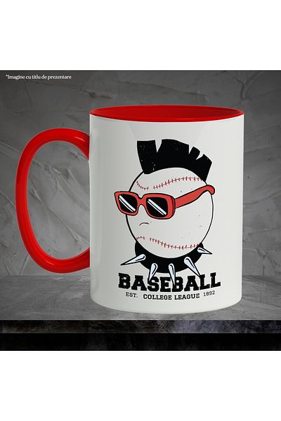 StoryGift Romania Mug With Message In English Baseball, Ball, Glasses, Punk, Multicolor 330 ml, Sky, With, STG.