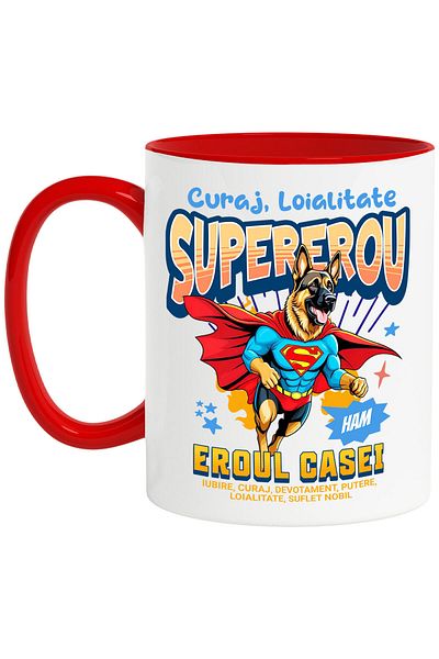 StoryGift Romania Mug with German Shepherd Dog in Superman Costume with Capes, With ,STG