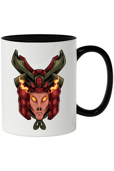 StoryGift Romania Mug With Samurai, Flames, Helmet, Monster, Asian, Fighter, Multicolor 330 ml, , With ,STG