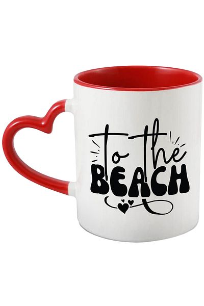 StoryGift Romania Mug with hearts and the text in English "To the beach" - to/from the beach with Handle I, With, STG.