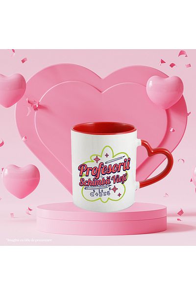 StoryGift Romania Teachers change lives education school mug, 330ml, Ceramic with Heart Handle Ro, Cu, STG.
