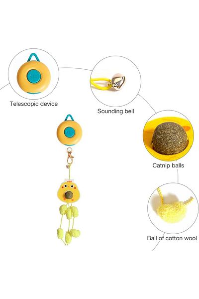 CJBIN Yellow toy adjustable up to 38 cm with bell and ball Mate grass for cats, CJBIN