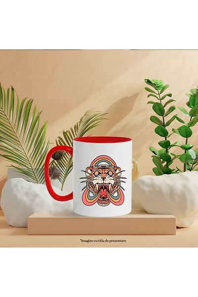 StoryGift Romania Mug With Tiger, Rainbow, Abstract, Fangs, Hippie, Multicolor 330 ml, Ceramic with, With, STG