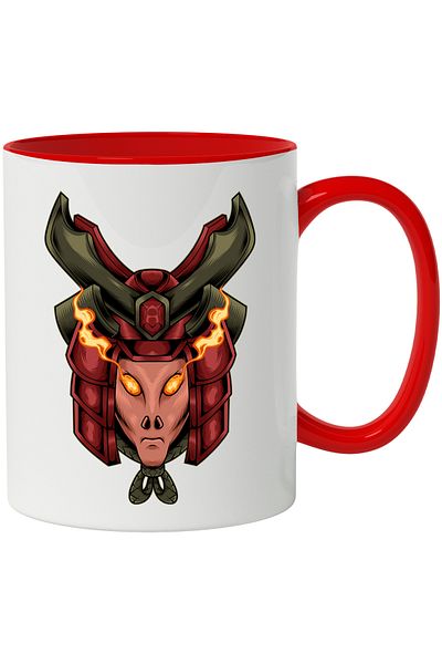 StoryGift Romania Mug With Samurai, Flames, Helmet, Monster, Asian, Fighter, Multicolor 330 ml, , With ,STG