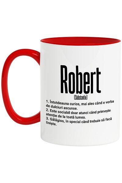 StoryGift Romania Mug With The Name Robert, With Funny Message, Curious, Sociable, Noisy, 330ml, Wax, With ,STG