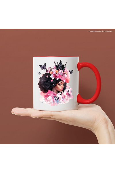 StoryGift Romania Mug with a colored face, illustration, abstract, popcorn, pink, butterflies, spots d, With ,STG
