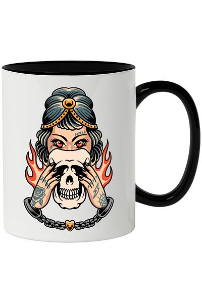StoryGift Romania Mug With Skull, Flames, Handcuffs, Heart, Woman, Gothic, Vampire, Multicolor 330 ml, With ,STG