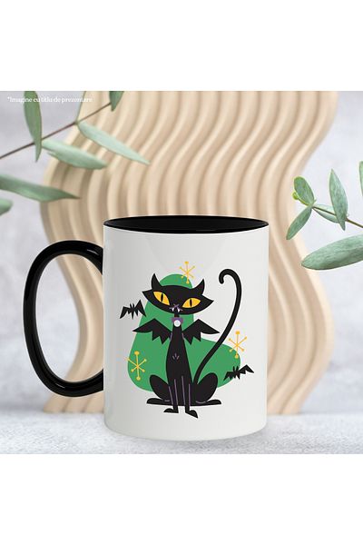 StoryGift Romania Mug With Cat, Wings, Halloween, Monster, Stars, Bats, Multicolor 330 ml, Ce, Cu,STG