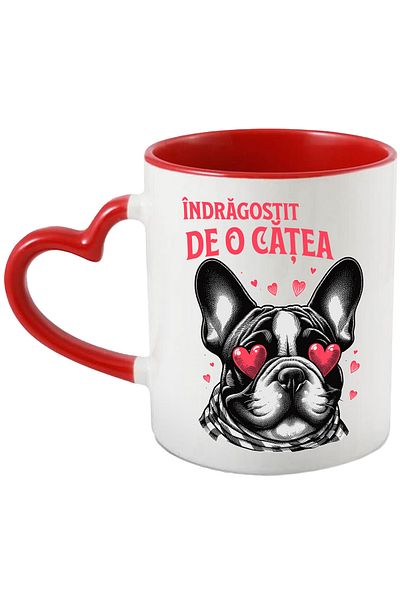 StoryGift Romania Mug Bull dog head in love, valentine's d, 330ml, Ceramic with Handle, With, STG