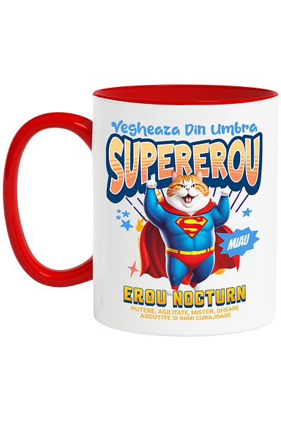 StoryGift Romania Mug with Scottish Fold Dog in Superman Costume with Cape, Night Hero, Des, Cu,STG