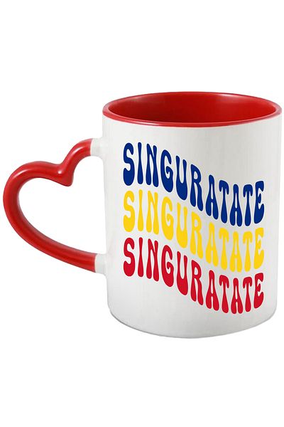 StoryGift Romania Mug The Word Loneliness, in the Colors of the Romanian Flag, Red, Yellow, Blue, with ,STG.