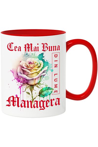 StoryGift Romania Mug With Text The Best Manager In The World, Flower, Colorful Rose, Water, With, STG