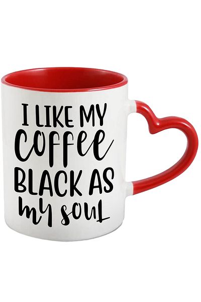 StoryGift Romania Mug with the message "I like black coffee like my soul" with Red Heart Handle, With M,STG