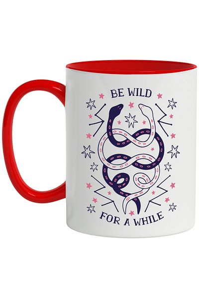 StoryGift Romania Mug With Message In English Be Wild For A While, Snakes, Stars, Multicolor 330 ml, C, Cu,STG