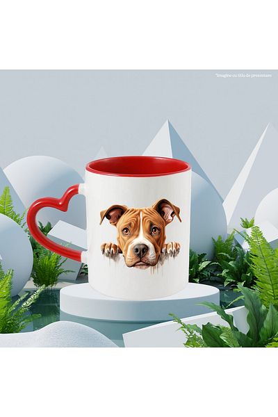 StoryGift Romania Mug with a sad puppy | illustration | looking over the fence | claws | his gaze, With ,STG.
