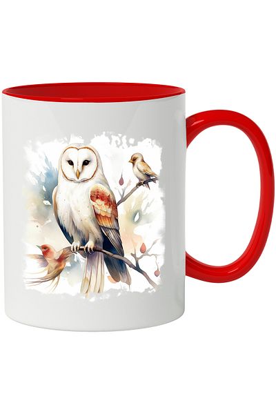 StoryGift Romania Mug With Owl, Birds, Branch, Leaves, Flowers, Illustration, Multicolor 330 ml, , With ,STG