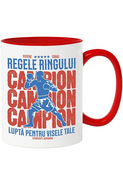 StoryGift Romania Mug Man boxing, contact sport text KING OF THE RING FIGHT FOR YOUR DREAMS, With ,STG