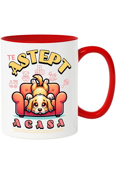 StoryGift Romania Cana Caine Plictisit Acasa Te Astept, Stapan, Animal Pufos Si Loial, 330ml, Cera, Cu ,stg