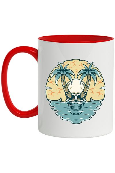 StoryGift Romania Palm Tree Mug, Skull, Ocean, Clouds, Coconuts, Multicolor 330 ml, Ceramic, With ,STG