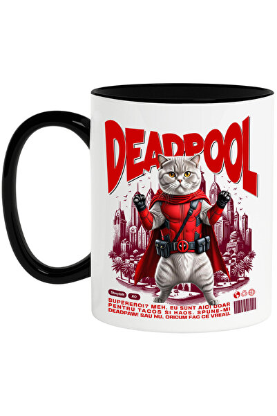 StoryGift Romania Cana cu Scottish Fold Pisica In Costum de DeadPool cu Peler...