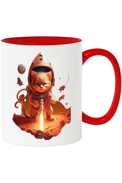 StoryGift Romania Astronaut Cat Mug, Cat in Space, Orange Cat, Mars, Lovers, With, STG
