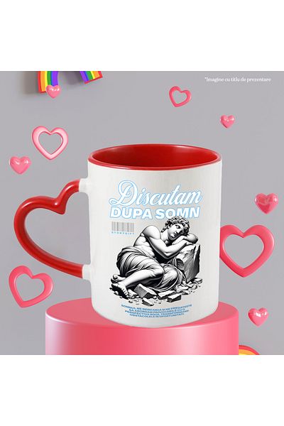 StoryGift Romania Let's Talk After Sleep Mug - Sleeping Statue, 330ml, Ceramic with Heart Handle R, With, STG.